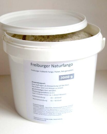 Freiburger Natur-Fango-Pulver im praktischen 3kg Eimer. Das feine Fangopulver ist gebrauchsfertig und einfach anzuwenden.
