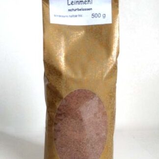 Naturbelassenes Leinmehl aus biologischem Anbau, in der 500g Packung. Leinmehl enthält wertvolle pflanzliche Östrogene..